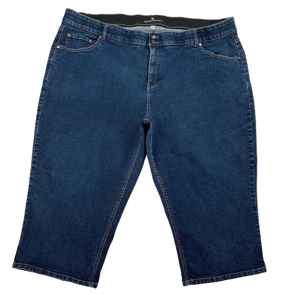 Woman Within Dark Wash Denim Capri Pants Stretch Elastic Waist Blue Size 30W